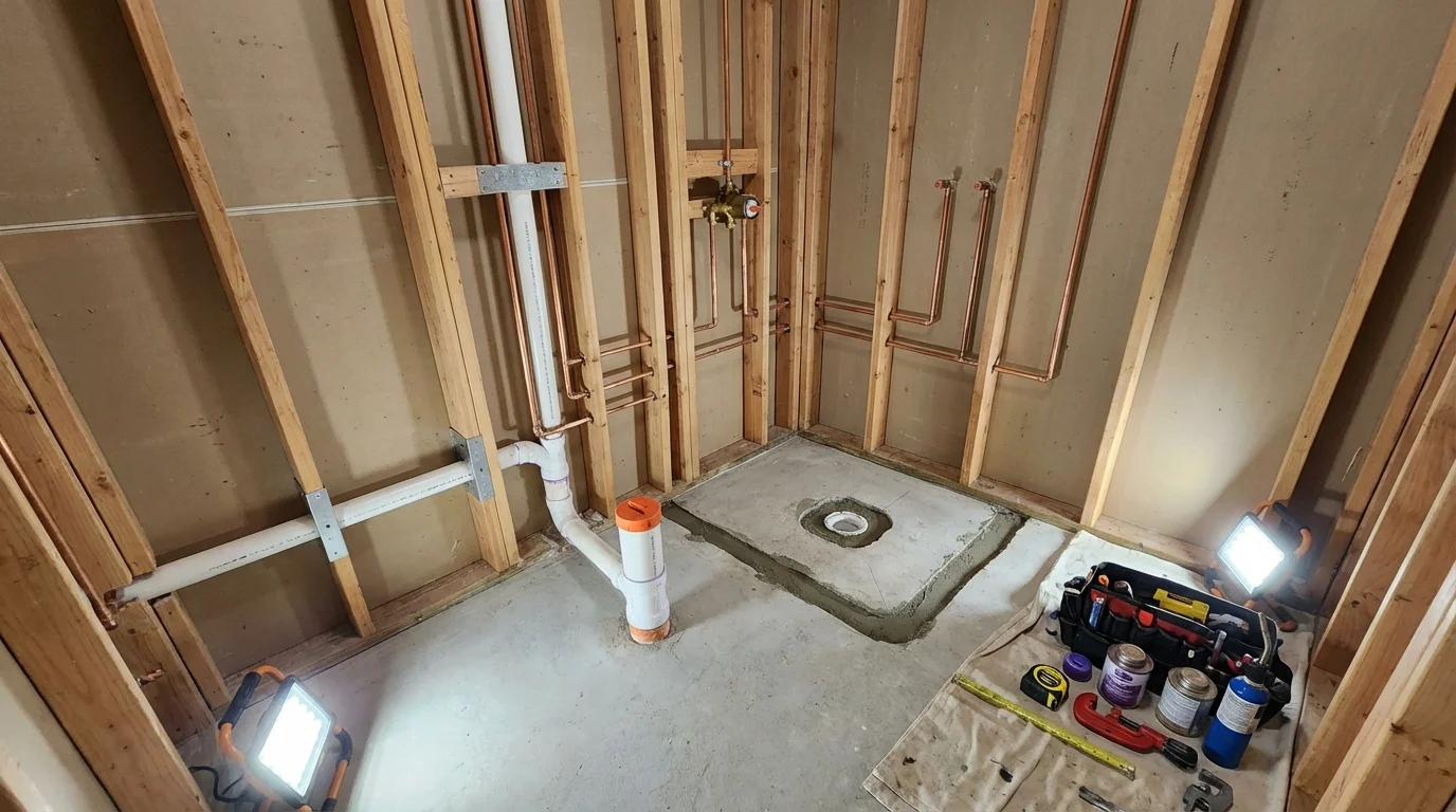 Bathroom rough-in plumbing during remodel by Johns Plumbing LLC in Folkston