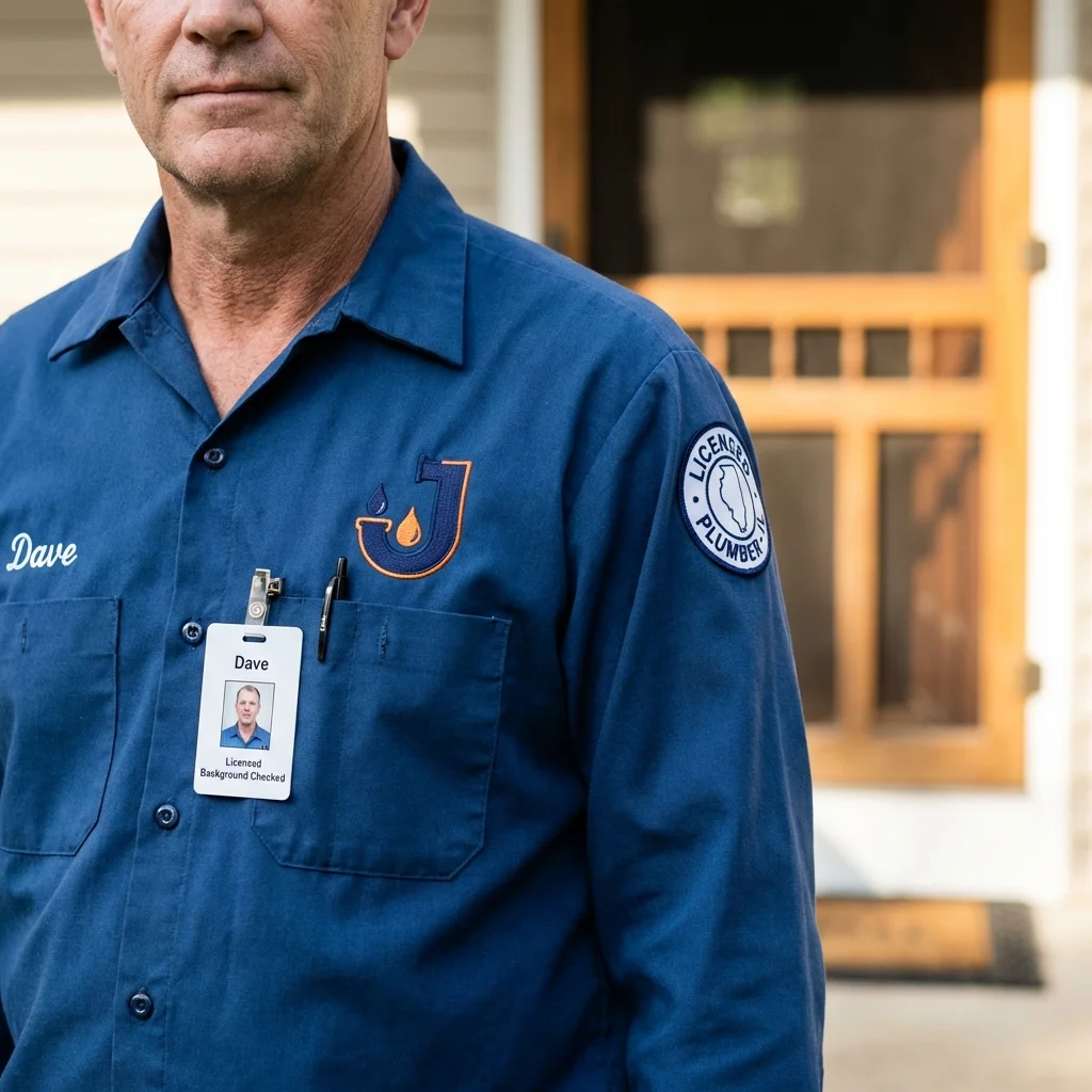Licensed plumber showing ID badge in Folkston, GA