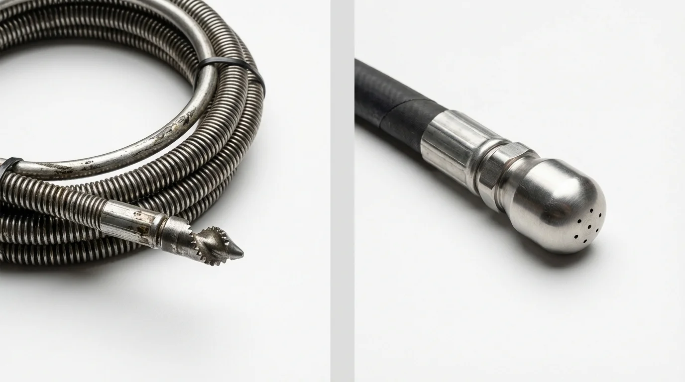 Drain snake cable and hydro jetting nozzle used for drain cleaning in Folkston, GA