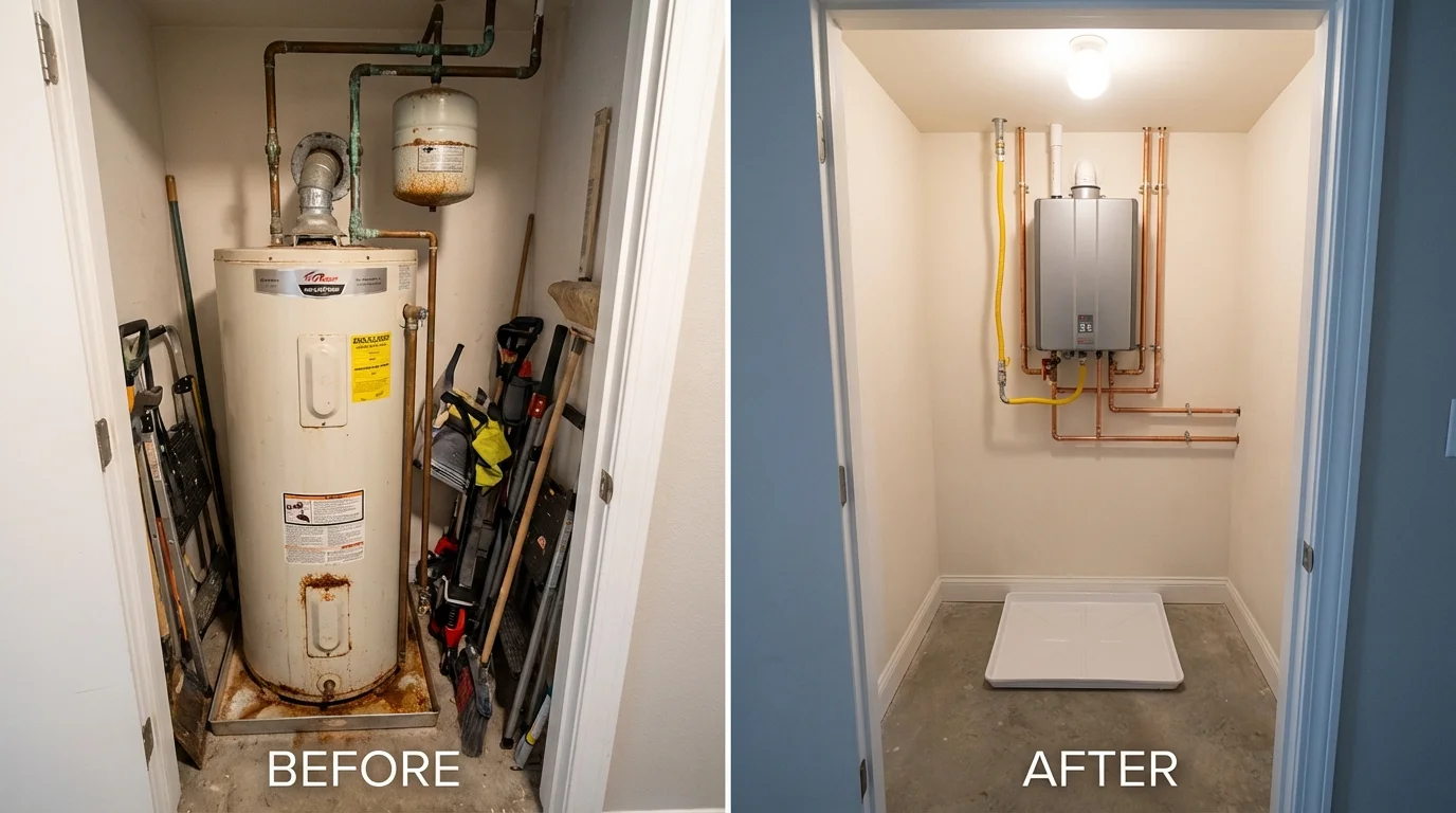 Tank water heater versus wall-mounted tankless unit comparison for Folkston, GA homeowners