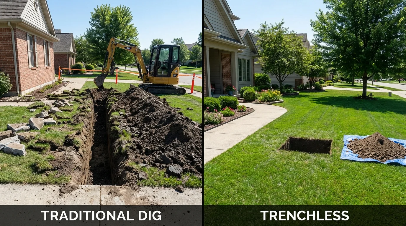 Trenchless sewer repair with minimal yard damage versus traditional excavation in Folkston, GA